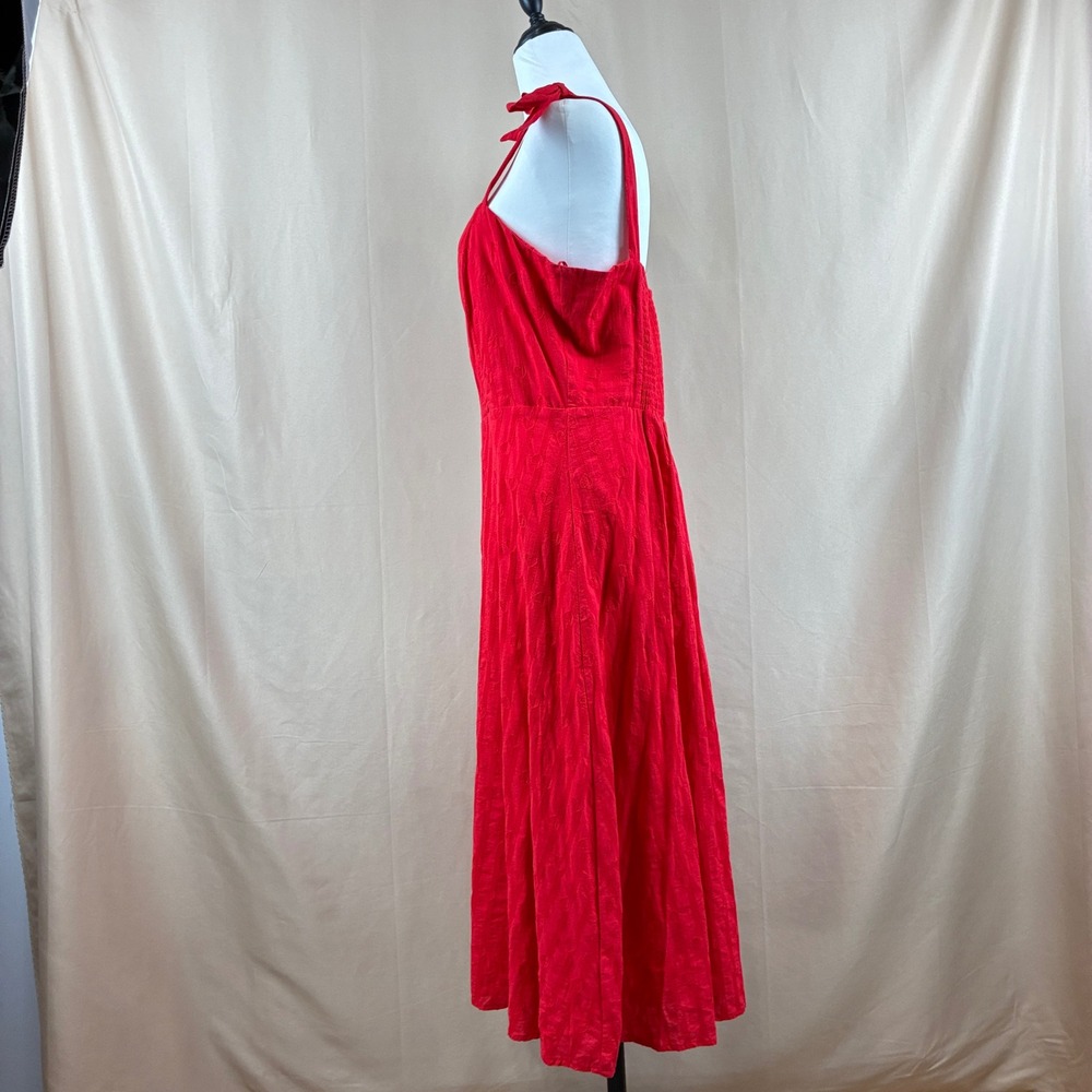 Draper James RSVP Womens L Midi Dress Red Heart Embroidered Cottagecore Summer - Picture 5 of 14